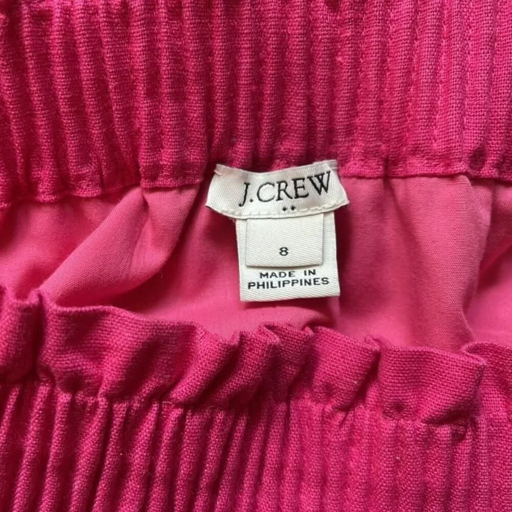 J Crew Hot Pink Linen Blend Scalloped Hem Elastic Waist Skirt w Pockets size 8